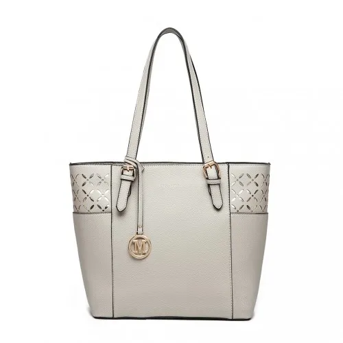 LG1943 - MISS LULU LASER CUT OUT TOTE SHOPPER BAG - GREY sold by Beagle Boutique product image thumbnail 2