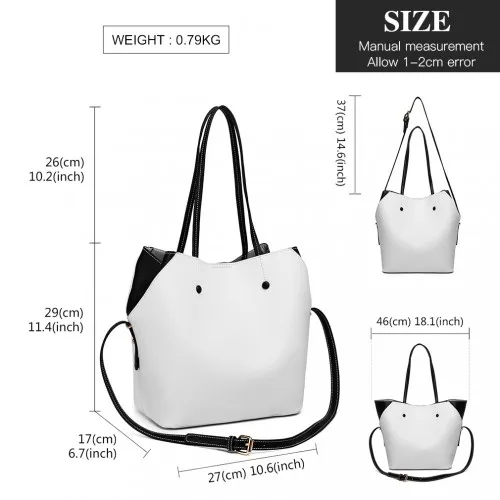 LH1908 - MISS LULU 2 PIECE MULTI-WAY SHOULDER TOTE BAG - WHITE sold by Beagle Boutique product image thumbnail 4