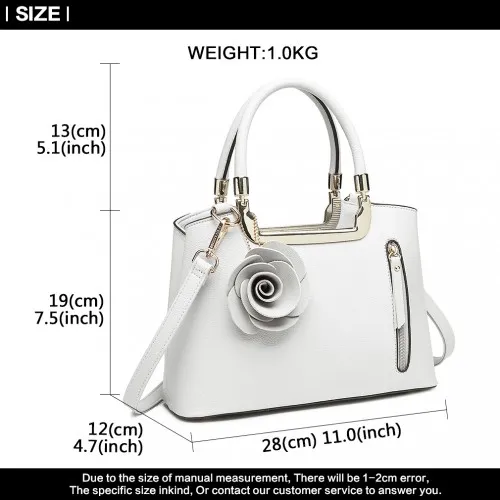 LG1847 - MISS LULU PU LEATHER ROSE HANGING ORNAMENT HANDBAG - WHITE sold by Beagle Boutique product image thumbnail 5