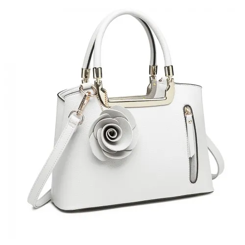 LG1847 - MISS LULU PU LEATHER ROSE HANGING ORNAMENT HANDBAG - WHITE sold by Beagle Boutique product image thumbnail 2