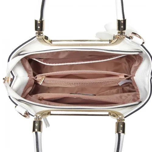 LG1847 - MISS LULU PU LEATHER ROSE HANGING ORNAMENT HANDBAG - WHITE sold by Beagle Boutique product image thumbnail 3