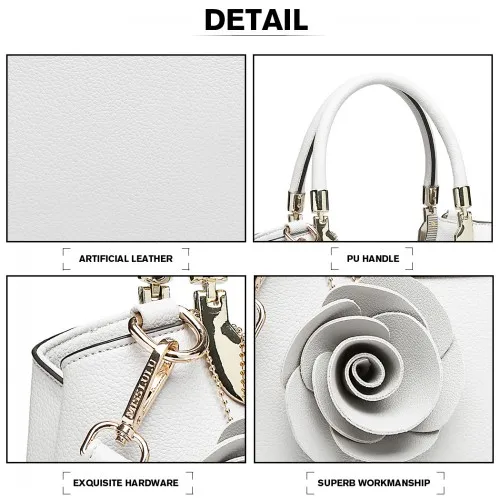 LG1847 - MISS LULU PU LEATHER ROSE HANGING ORNAMENT HANDBAG - WHITE sold by Beagle Boutique product image thumbnail 4