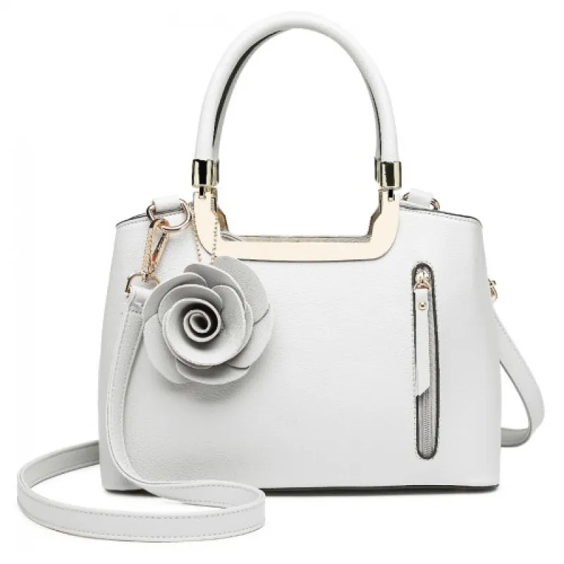 LG1847 - MISS LULU PU LEATHER ROSE HANGING ORNAMENT HANDBAG - WHITE sold by Beagle Boutique