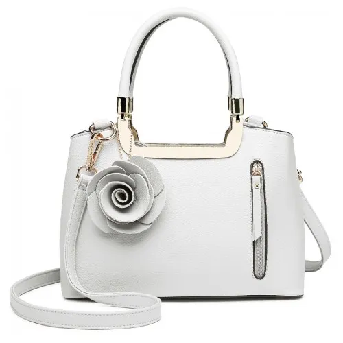 LG1847 - MISS LULU PU LEATHER ROSE HANGING ORNAMENT HANDBAG - WHITE sold by Beagle Boutique