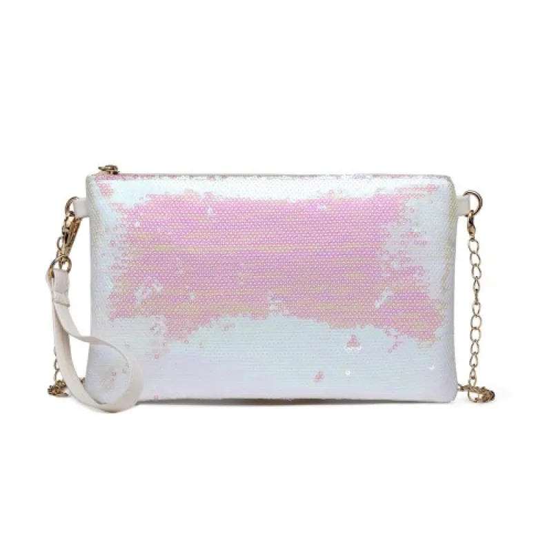 LH1765 - Miss Lulu Sequins Clutch Evening Bag - White sold by Beagle Boutique