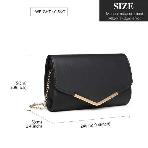 LH2064 - Miss Lulu Vegan Envelope Clutch Bag - Black sold by Beagle Boutique product image thumbnail 4