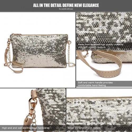LH1765 - Miss Lulu Sequins Clutch Evening Bag Light - Gold sold by Beagle Boutique product image thumbnail 4