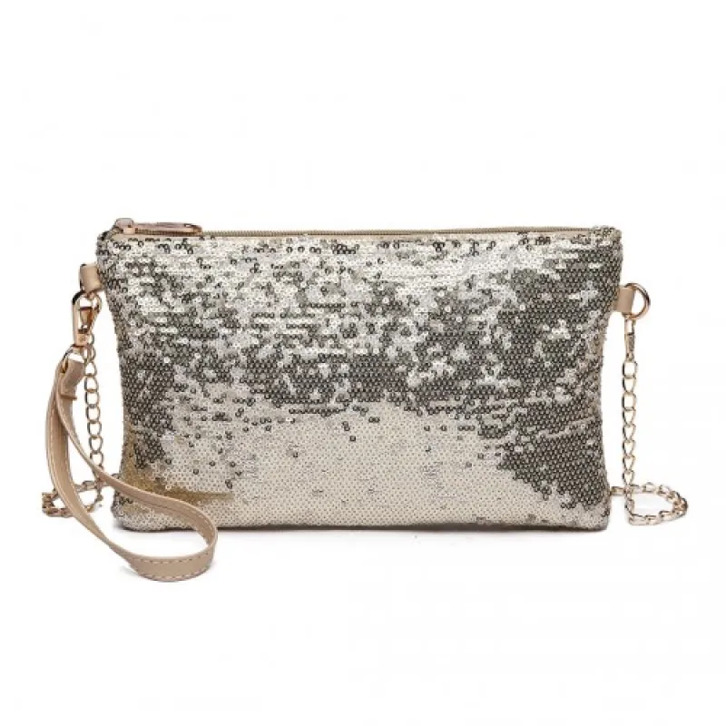 LH1765 - Miss Lulu Sequins Clutch Evening Bag Light - Gold sold by Beagle Boutique