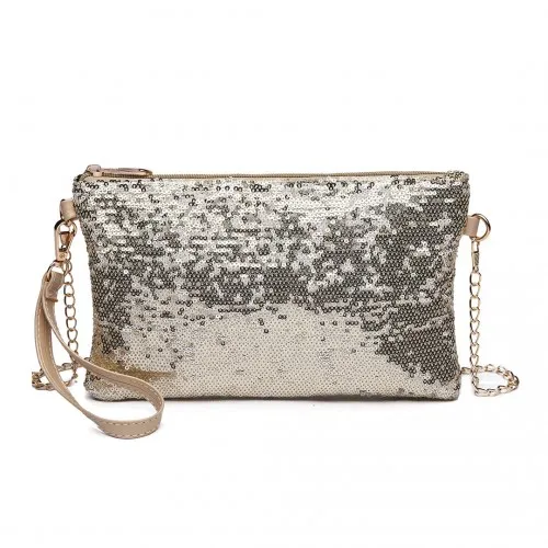 LH1765 - Miss Lulu Sequins Clutch Evening Bag Light - Gold sold by Beagle Boutique