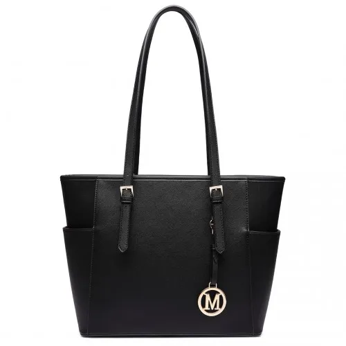 LM1642-1 - Miss Lulu Faux Leather Adjustable Handle Tote Bag - Black sold by Beagle Boutique product image thumbnail 2