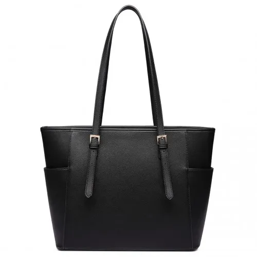LM1642-1 - Miss Lulu Faux Leather Adjustable Handle Tote Bag - Black sold by Beagle Boutique product image thumbnail 3