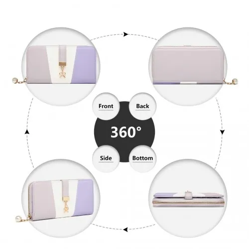 LP2030 - Miss Lulu Tri Colour Women's Leather Look Purse - Purple sold by Beagle Boutique product image thumbnail 3