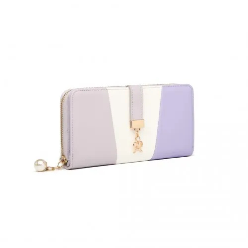 LP2030 - Miss Lulu Tri Colour Women's Leather Look Purse - Purple sold by Beagle Boutique