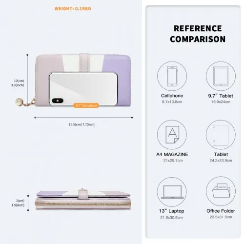 LP2030 - Miss Lulu Tri Colour Women's Leather Look Purse - Purple sold by Beagle Boutique product image thumbnail 4