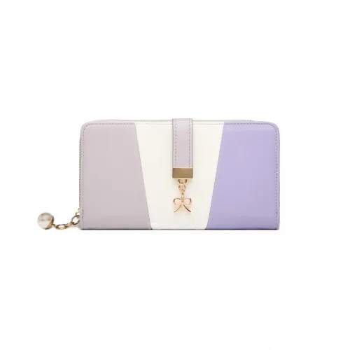 LP2030 - Miss Lulu Tri Colour Women's Leather Look Purse - Purple sold by Beagle Boutique product image thumbnail 2