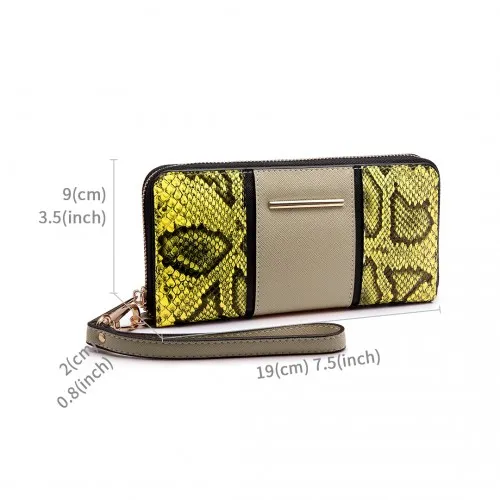 LP6681 - Miss Lulu Snake Print Panel Long Purse Khaki sold by Beagle Boutique product image thumbnail 5