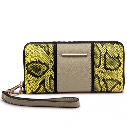LP6681 - Miss Lulu Snake Print Panel Long Purse Khaki sold by Beagle Boutique