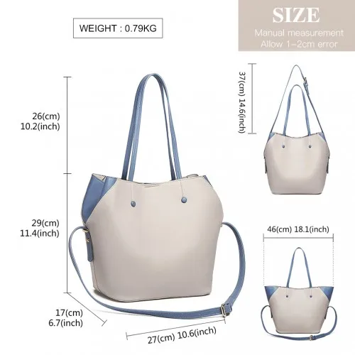LH1908 - MISS LULU 2 PIECE MULTI-WAY SHOULDER TOTE BAG - GREY sold by Beagle Boutique product image thumbnail 4