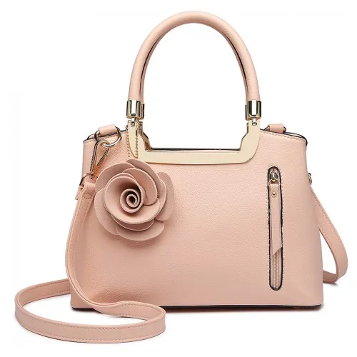 LG1847 - MISS LULU PU LEATHER ROSE HANGING ORNAMENT HANDBAG - PINK sold by Beagle Boutique