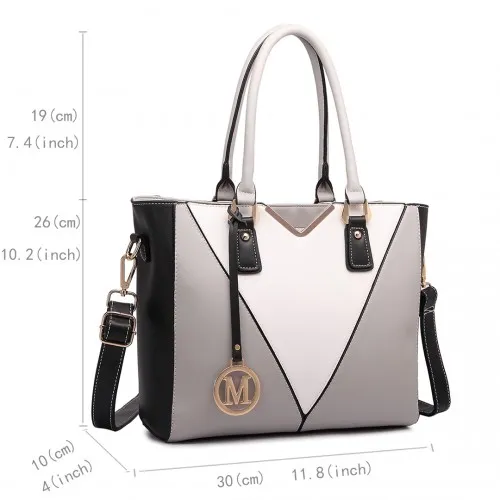 LG1641 - Miss Lulu Leather Look V-Shape Shoulder Handbag - Grey sold by Beagle Boutique product image thumbnail 5