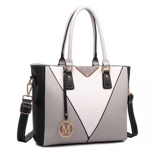 LG1641 - Miss Lulu Leather Look V-Shape Shoulder Handbag - Grey sold by Beagle Boutique product image thumbnail 2