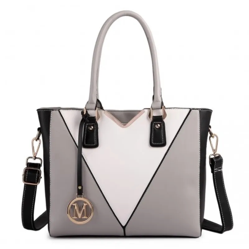 LG1641 - Miss Lulu Leather Look V-Shape Shoulder Handbag - Grey sold by Beagle Boutique