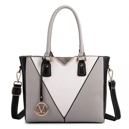 LG1641 - Miss Lulu Leather Look V-Shape Shoulder Handbag - Grey sold by Beagle Boutique