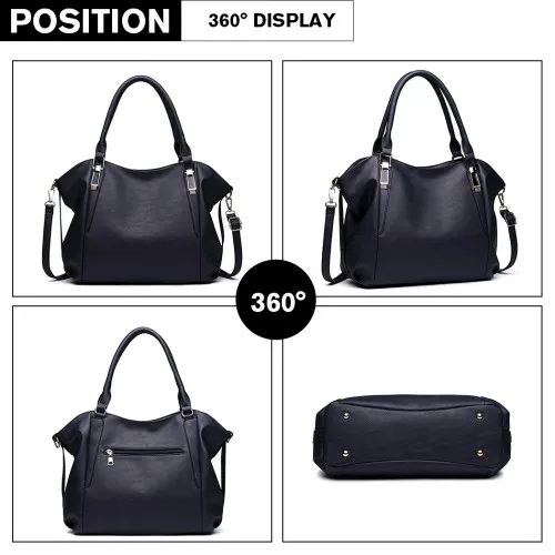 S1716 - Miss Lulu Soft Leather Elegant Simple Shoulder Bag - Navy sold by Beagle Boutique product image thumbnail 3