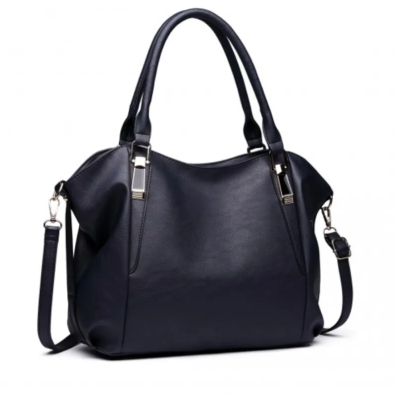 S1716 - Miss Lulu Soft Leather Elegant Simple Shoulder Bag - Navy sold by Beagle Boutique