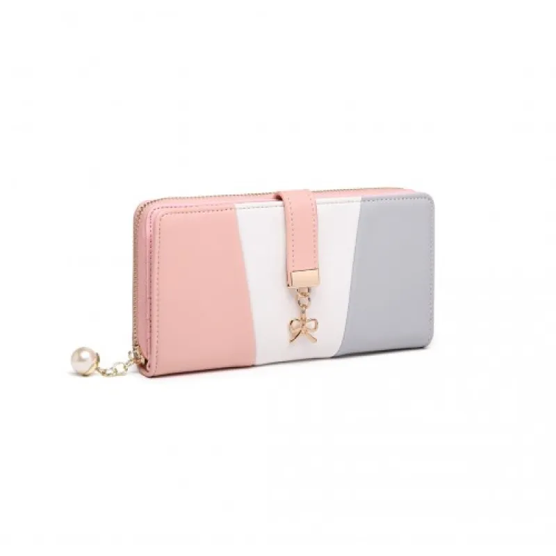 LP2030 - Miss Lulu Tri Colour Women's Leather Look Purse - Grey sold by Beagle Boutique