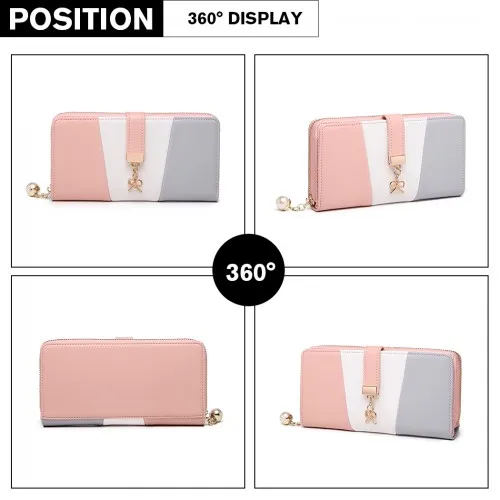 LP2030 - Miss Lulu Tri Colour Women's Leather Look Purse - Grey sold by Beagle Boutique product image thumbnail 3