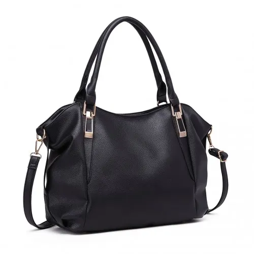 S1716 - Miss Lulu Soft Leather Elegant Simple Shoulder Bag - Black sold by Beagle Boutique