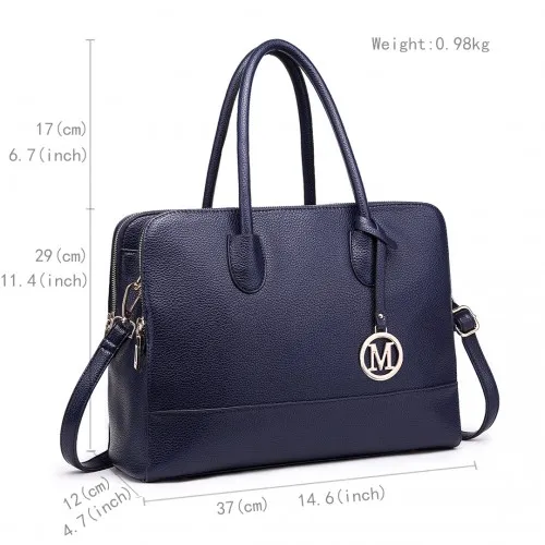 LT1726 - Miss Lulu Textured PU Leather Medium Size Classic Tote Bag Shoulder Bag Navy sold by Beagle Boutique product image thumbnail 2