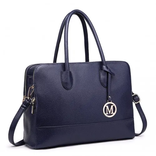 LT1726 - Miss Lulu Textured PU Leather Medium Size Classic Tote Bag Shoulder Bag Navy sold by Beagle Boutique product image thumbnail 3