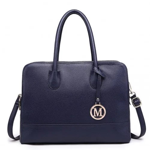 LT1726 - Miss Lulu Textured PU Leather Medium Size Classic Tote Bag Shoulder Bag Navy sold by Beagle Boutique