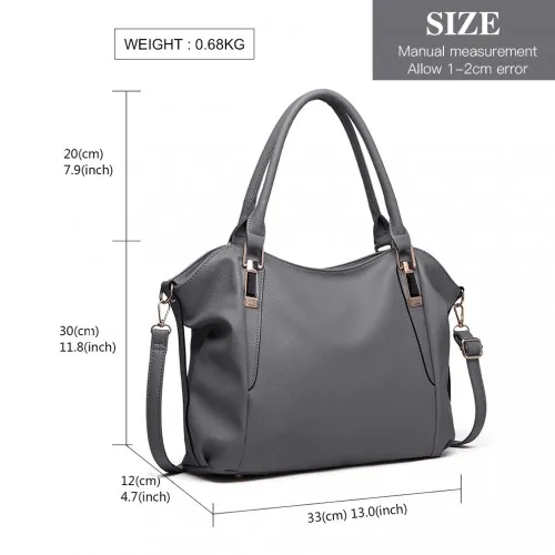 S1716 - Miss Lulu Soft Leather Elegant Simple Shoulder Bag - Dark Grey sold by Beagle Boutique product image thumbnail 4