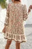 Apricot Floral Print Tassel Drawstring V Neck Loose Mini Dress sold by Beagle Boutique