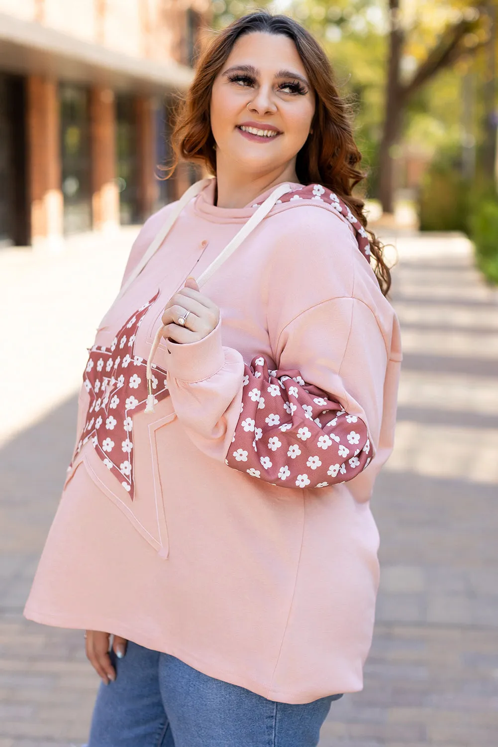Delicacy Star Patch Graphic Floral Colour Block Drawstring Plus Size Hoodie sold by Beagle Boutique product image thumbnail 5