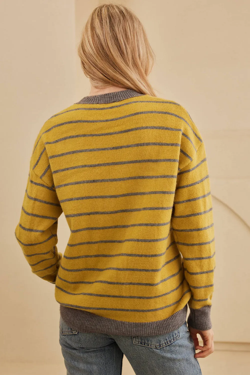 Yellow Stripe Daisy Floral Knitted Round Neck Sweater sold by Beagle Boutique product image thumbnail 2