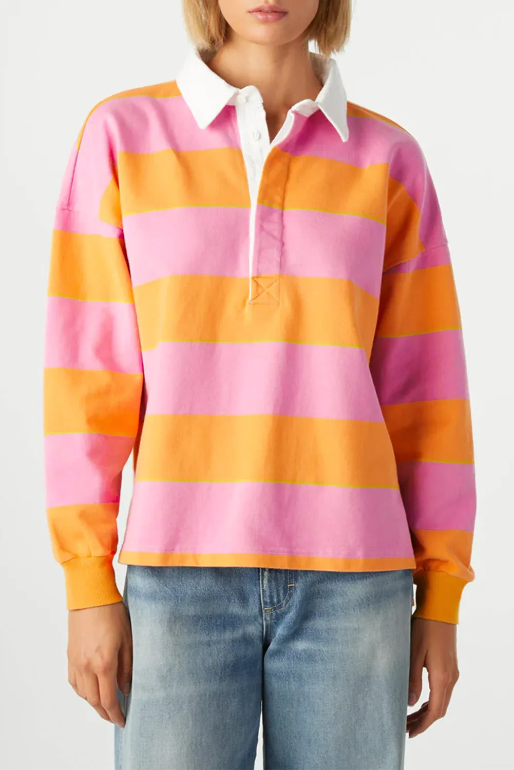 Yellow Stripe Colour Block Polo Collar Sweatshirt sold by Beagle Boutique product image thumbnail 2