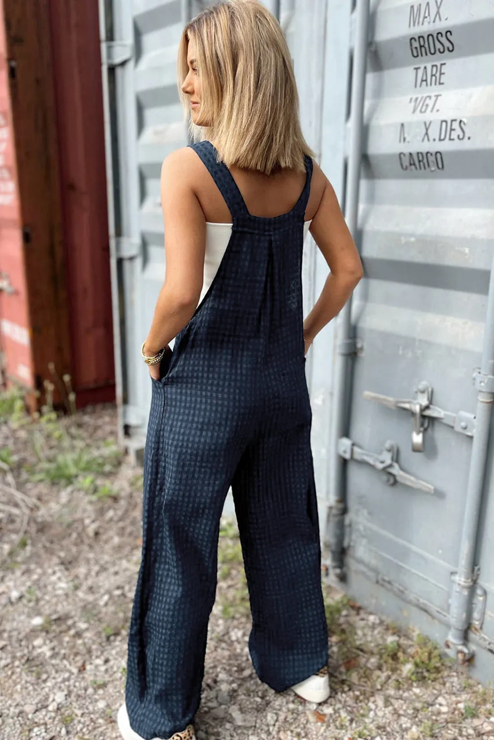 Sail Blue Plaid Print Buttoned Pocketed High Waist Overall sold by Beagle Boutique product image thumbnail 2
