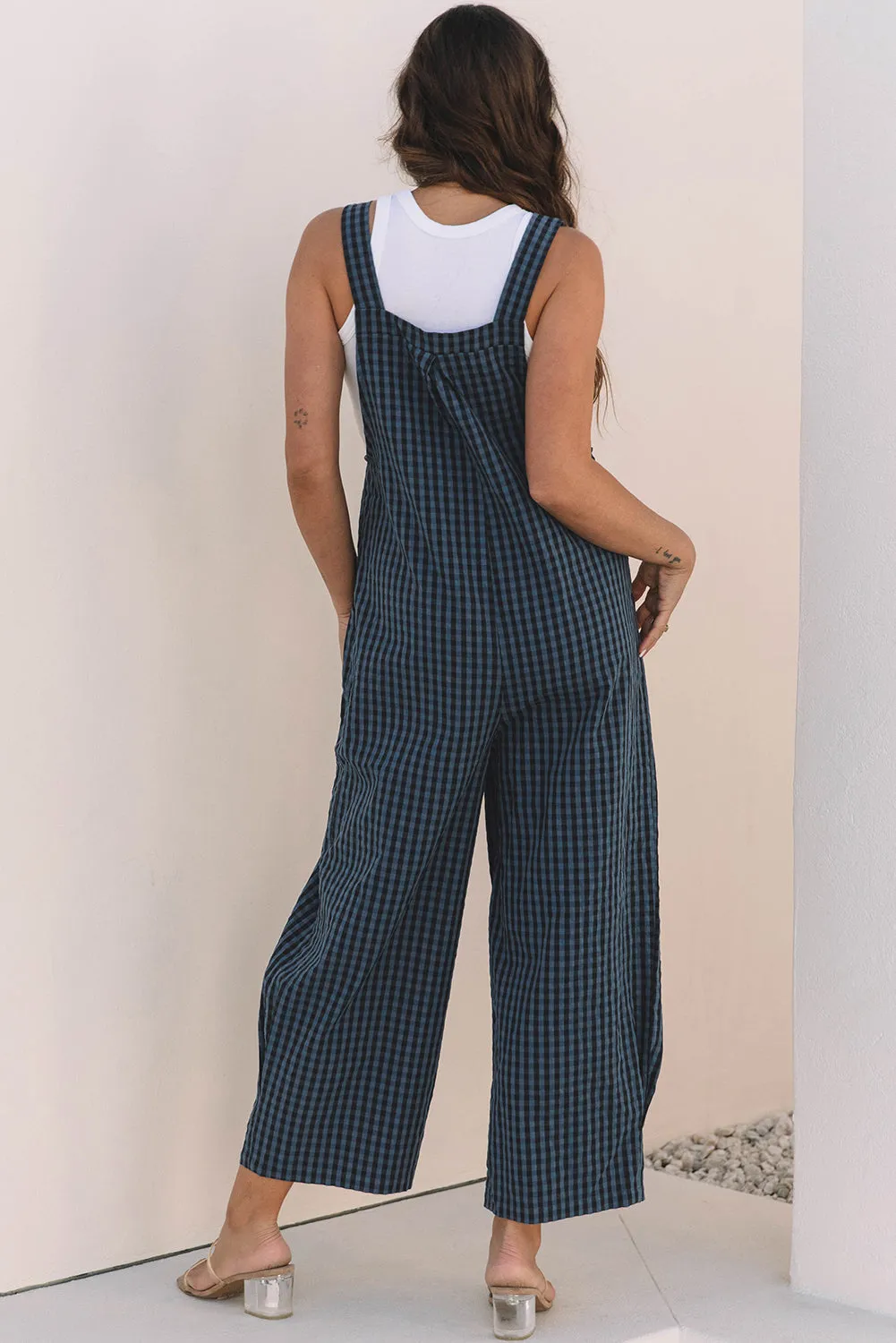 Sail Blue Plaid Print Buttoned Pocketed High Waist Overall sold by Beagle Boutique product image thumbnail 5