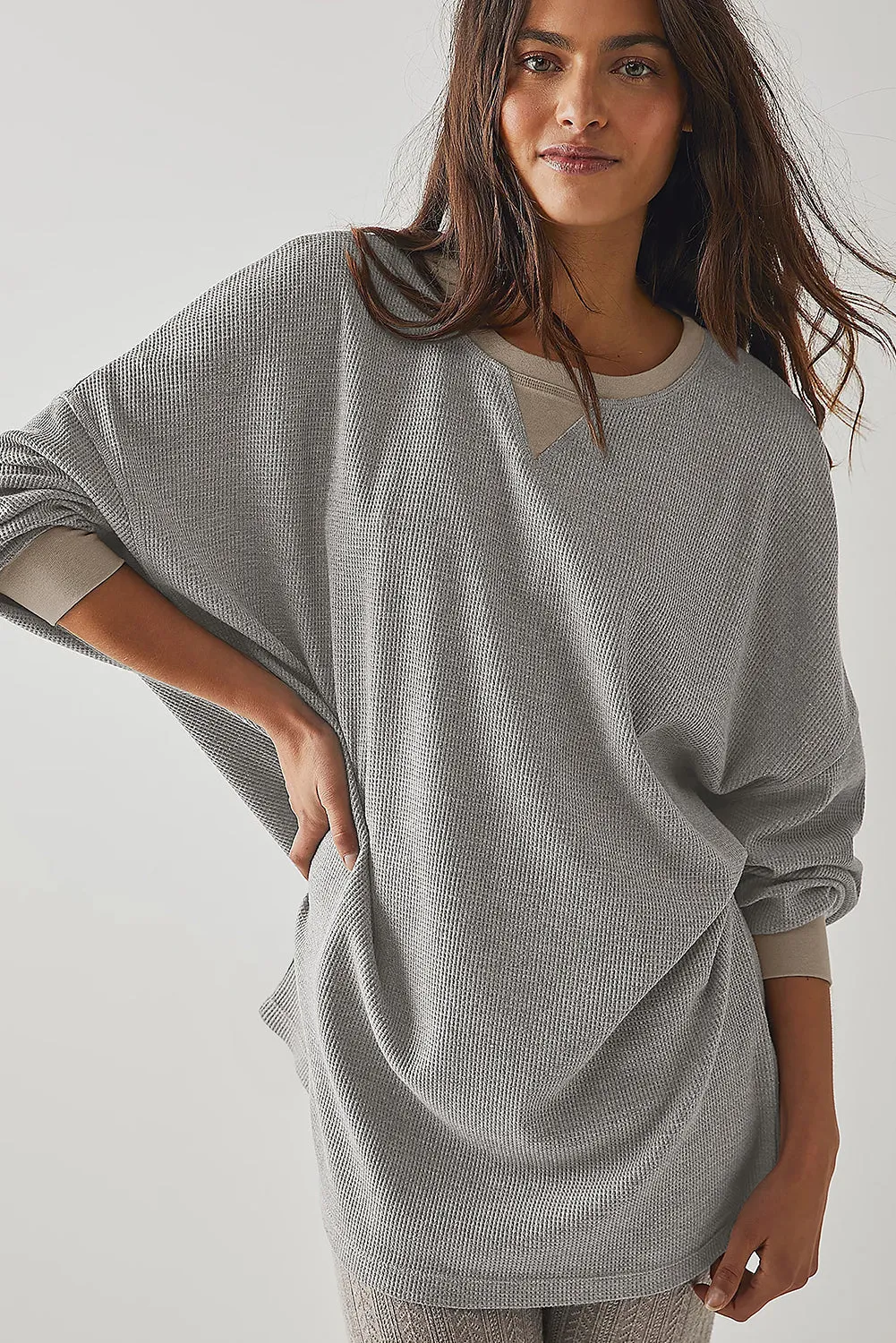 Grey Thermal Pullover Loose Sweatshirt sold by Beagle Boutique product image thumbnail 3