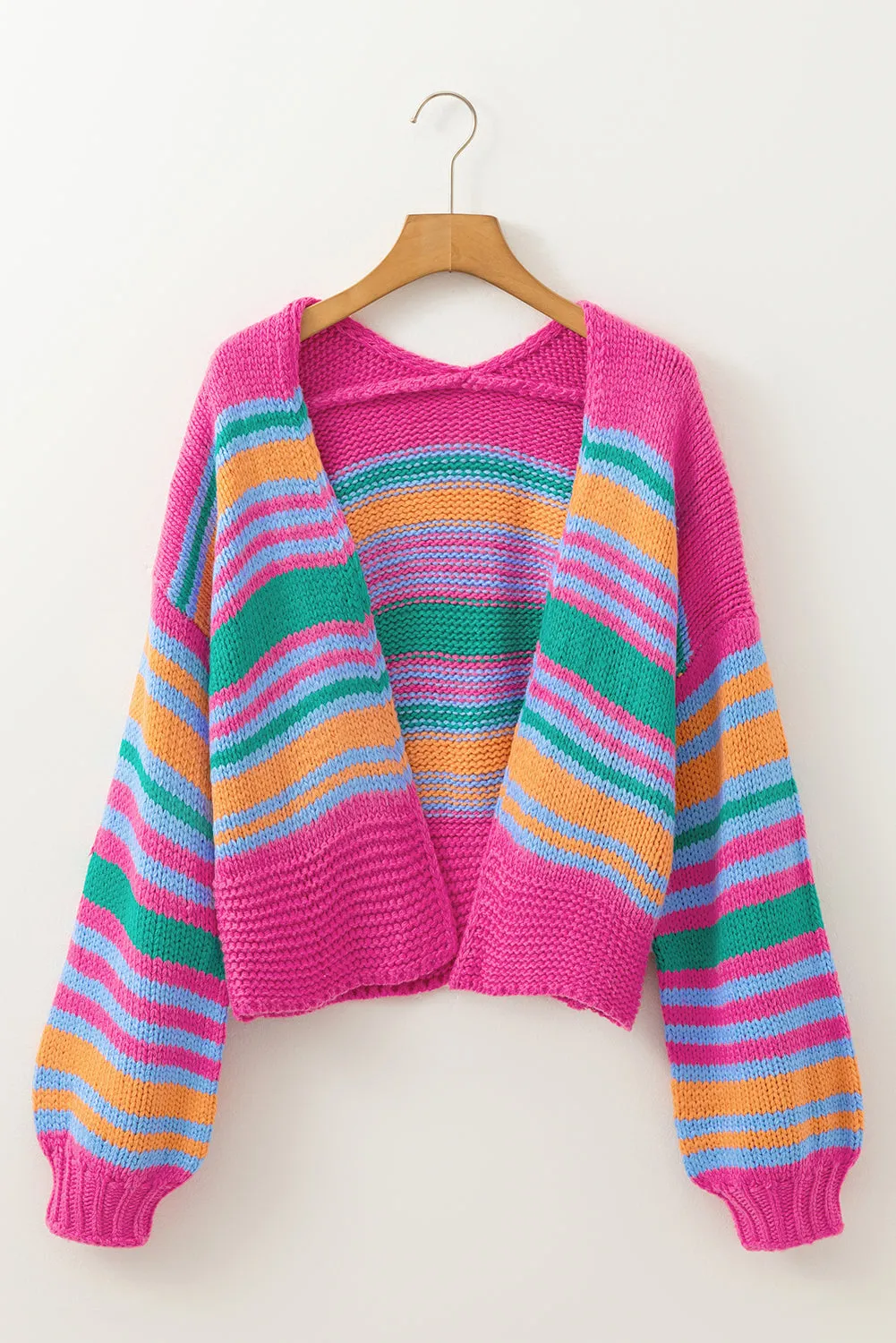 Rose Stripe Colourful Puff Sleeve Drop Shoulder Loose Cardigan sold by Beagle Boutique product image thumbnail 4