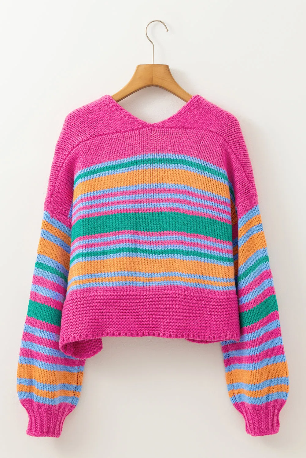 Rose Stripe Colourful Puff Sleeve Drop Shoulder Loose Cardigan sold by Beagle Boutique product image thumbnail 5