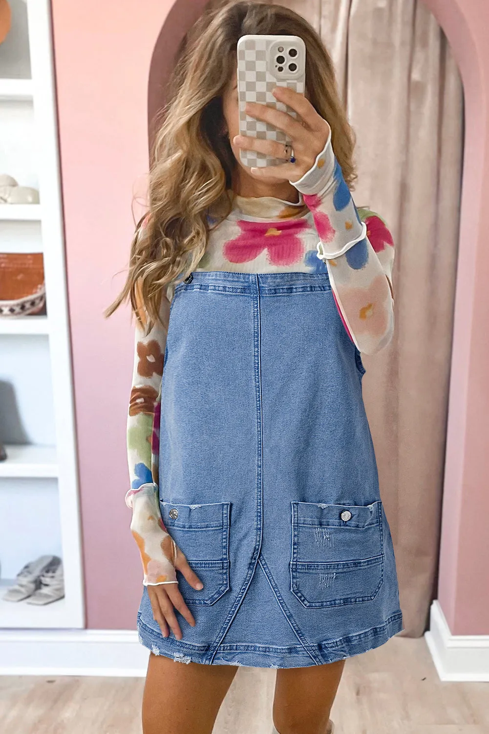 Dusk Blue Pocketed Adjustable Straps Denim Overall Dress sold by Beagle Boutique product image thumbnail 3