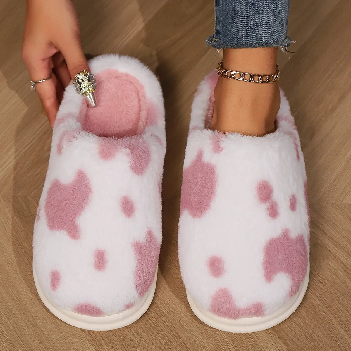 Cow Spotted Plush Slippers sold by Beagle Boutique product image thumbnail 3