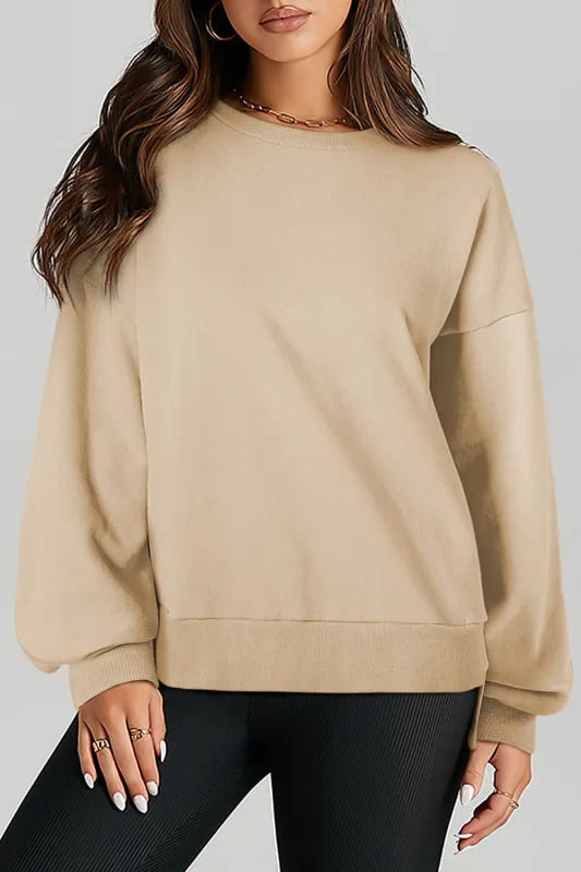 Parchment Solid O Neck High Low Hem Pullover Sweatshirt sold by Beagle Boutique