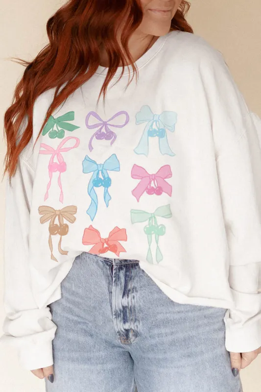 White Bowknot Pattern Drop Shoulder Loose Sweatshirt sold by Beagle Boutique