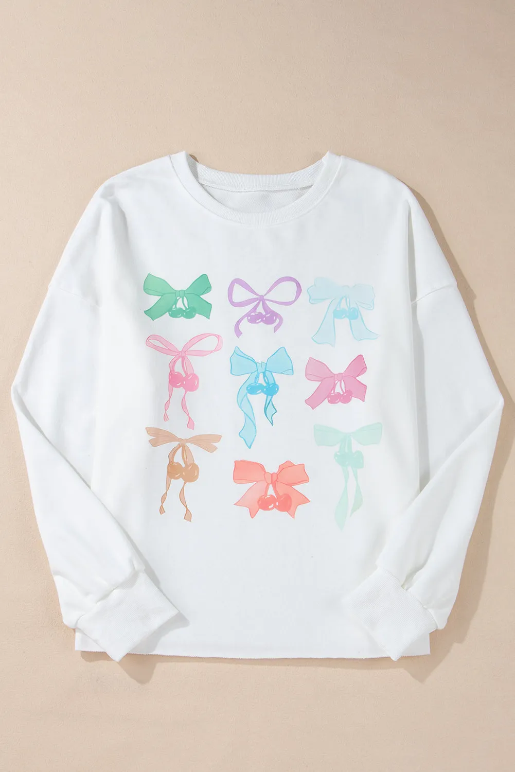 White Bowknot Pattern Drop Shoulder Loose Sweatshirt sold by Beagle Boutique product image thumbnail 3